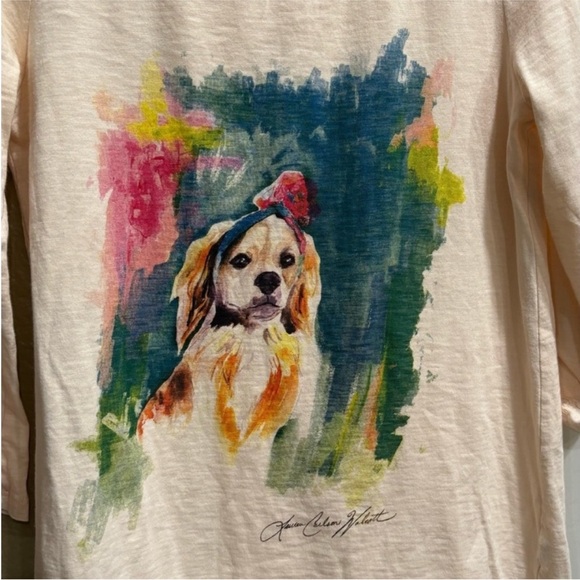 Anthropology Dog Print  Top by watercolor print, tees size XS - Picture 5 of 8